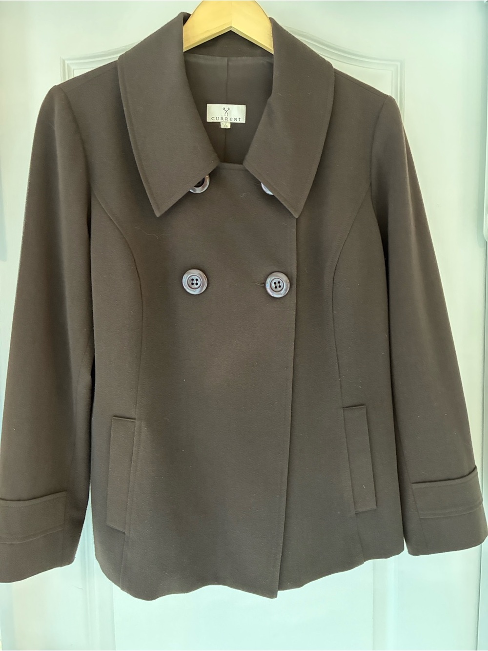 Women's Chocolate Brown Double-Breasted Pea Coat